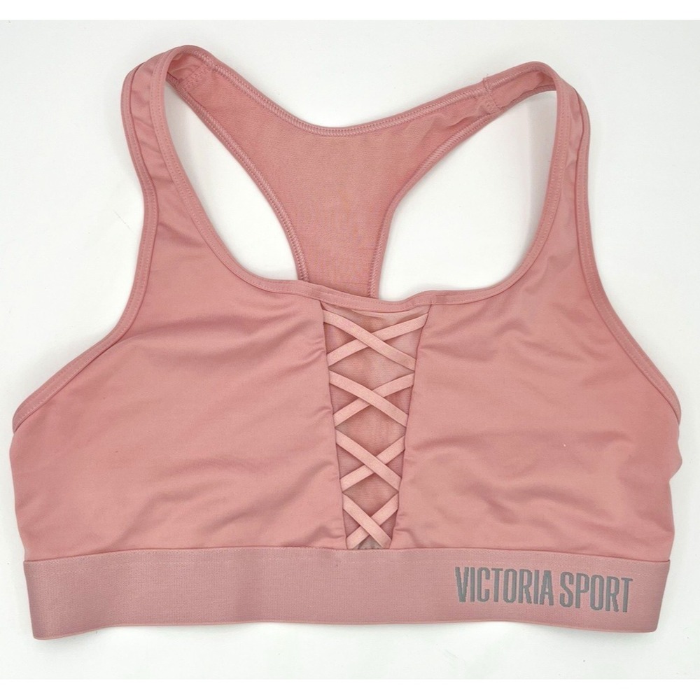 VICTORIA'S SECRET The Player Racerback Sports Bra PINK Size Medium Crisscross